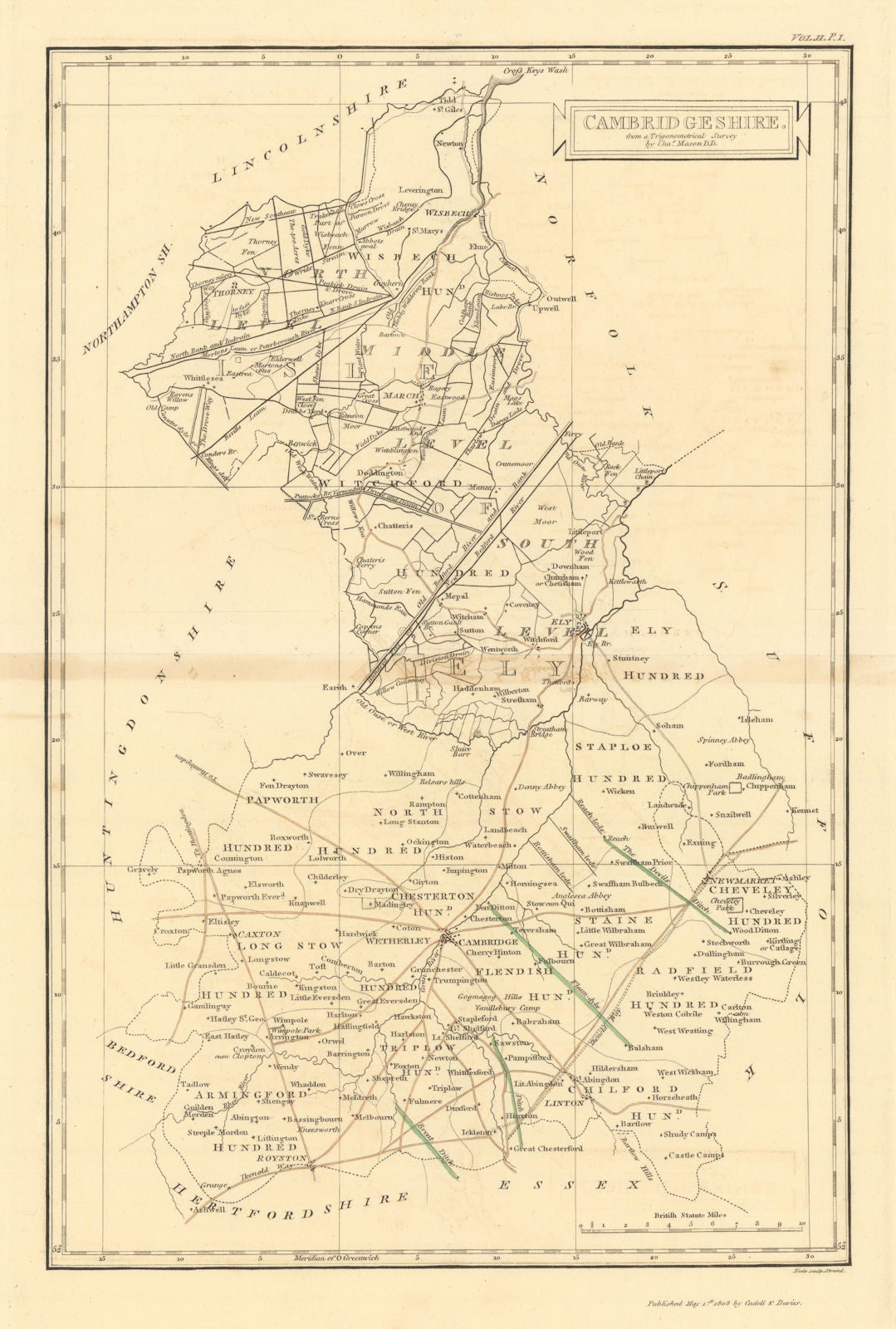 Cambridgeshire county map by Samuel Neele 1810 old antique plan chart